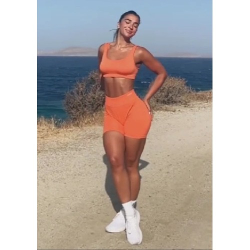 SEFI Ribbed High Waist Biker Shorts Orange‎ Activewear Athletic Women's Size M